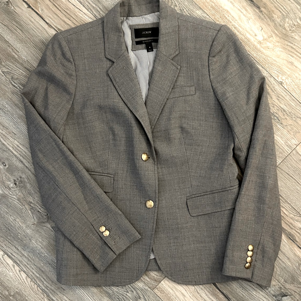 J crew schoolboy gray lined blazer with gold buttons women’s size 8